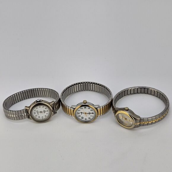 3X Timex Carriage Women's Watch Gold Tone Bracelet Band New Battery - Picture 1 of 16